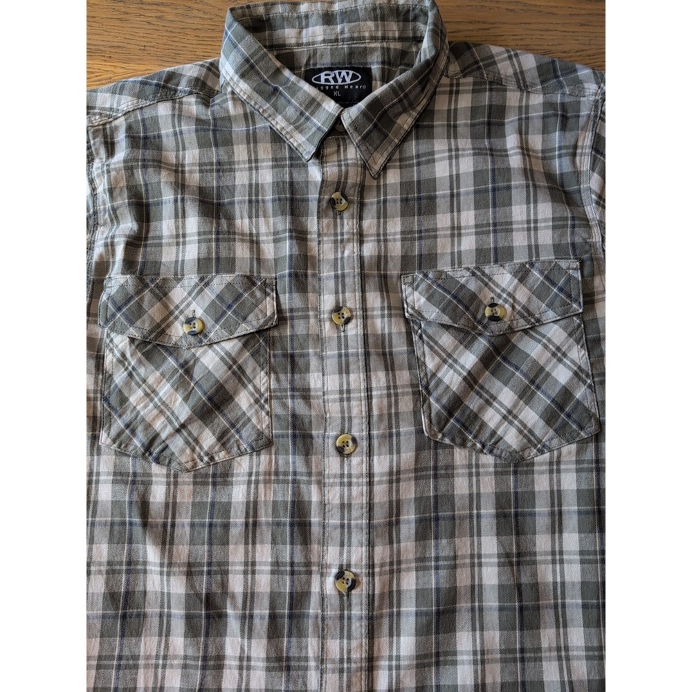 Wrangler Rugged Wear Men's XL‎ Plaid Shirt Short Sleeve Green Stretch Reg. Fit